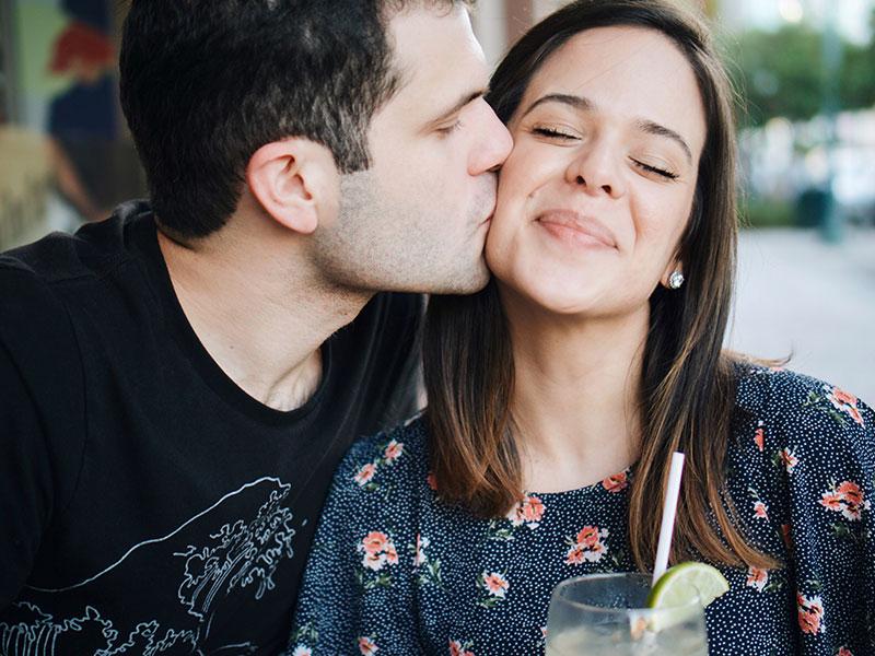 A couple on a first date having a great time.