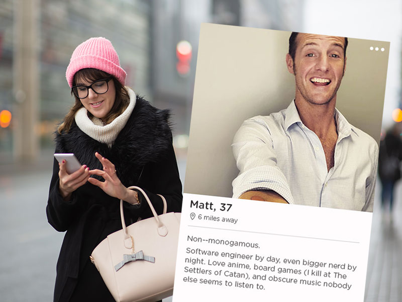 A woman on a dating app thinking about being with someone who's non-monogamous.