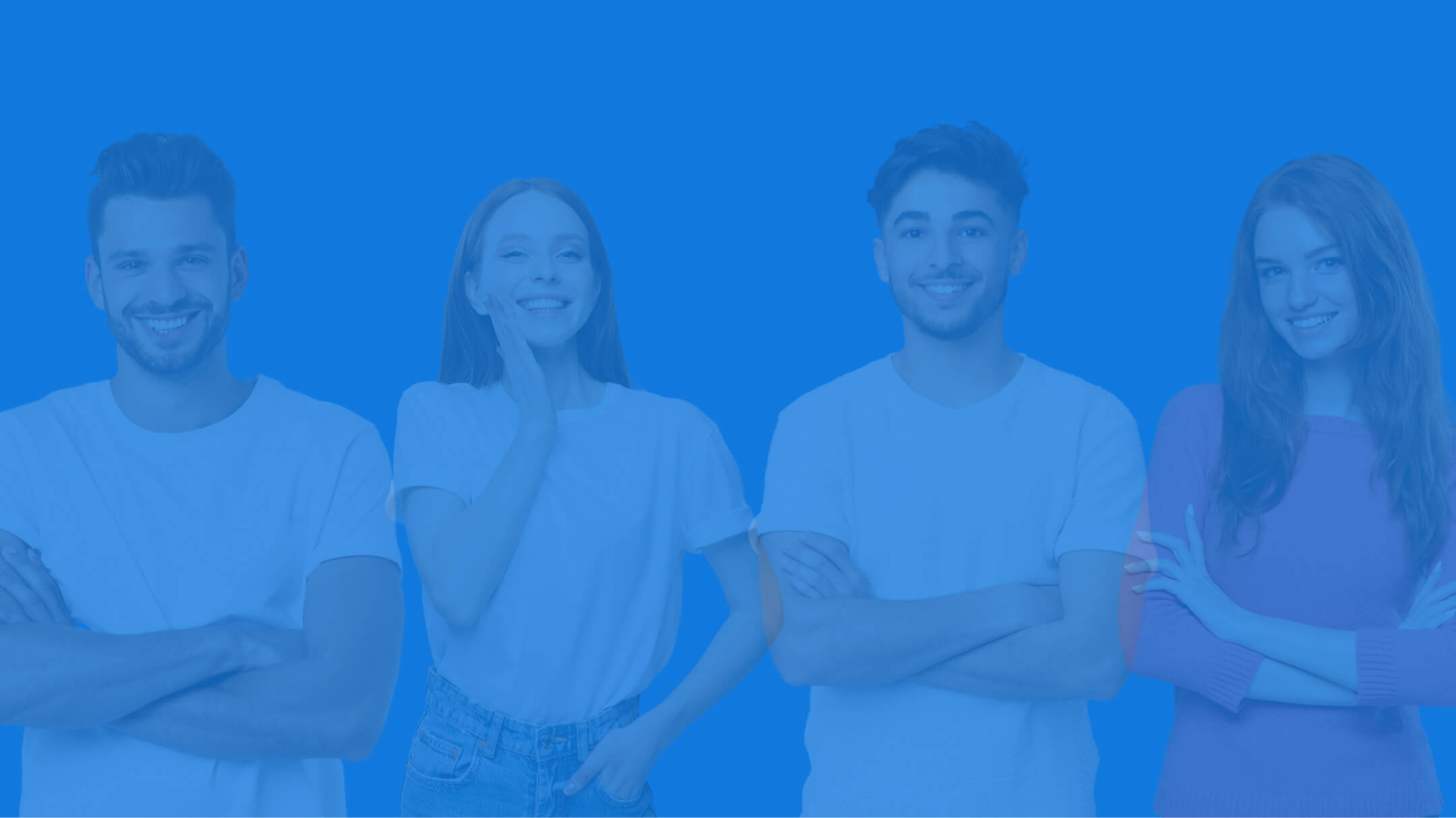 A diverse group of people smiling together